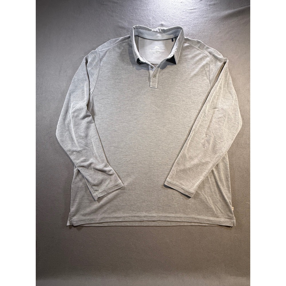 Tommy Bahama Mens XL Long Sleeve Polo Shirt Gray Heather Pique Marlin Logo